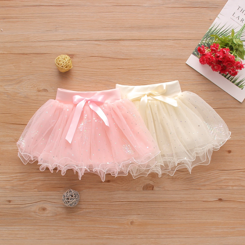 Chân Váy Xếp Ly Viền Đính Kim Sa Và Nơ Hồng Dễ Thương Thời Trang Mùa Hè Cho Bé Gái 0-3 Tuổi