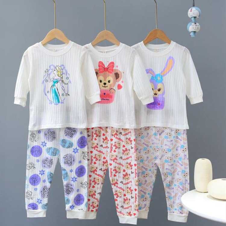 Bộ Đồ Mặc Nhà Vải Cotton Tay Lửng In Hoạt Hình Thời Trang Mùa Hè Cho Bé