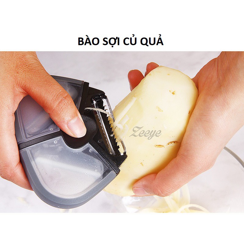 Dao Gọt Củ Quả, Bào Sợi Thiết Kế Sáng Tạo 3 Trong 1 Hình Tam Giác Có Nắp Đậy Lưỡi Dao