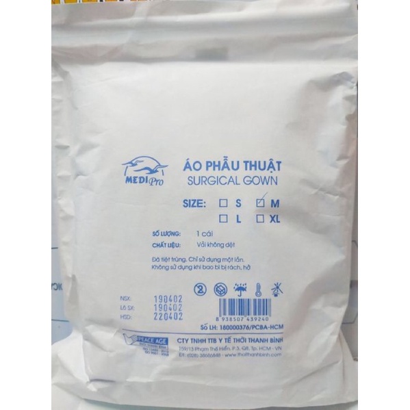 ÁO MỔ GIẤY, ÁO PHẨU THUẬT TIỆT TRÙNG DÙNG 1 LẦN/ÁO PHẪU THUẬT MEDIPRO/ THỜI THANH BÌNH
