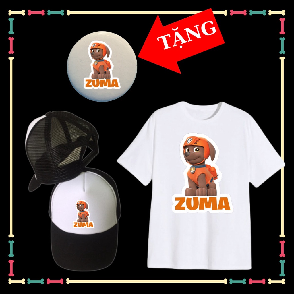 Áo thun cộc tay trẻ em Đội chó cứu hộ Paw Patrol, kèm mũ lưỡi trai, kèm huy hiệu