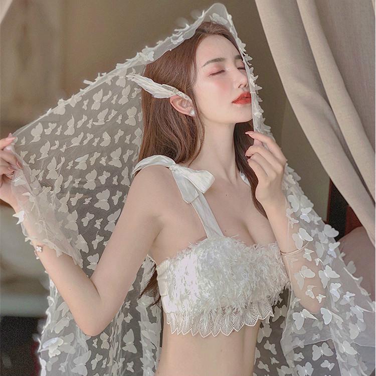 Three-piece women's white swimsuit Korean style princess lace bikini fairy split swimwear | BigBuy360 - bigbuy360.vn