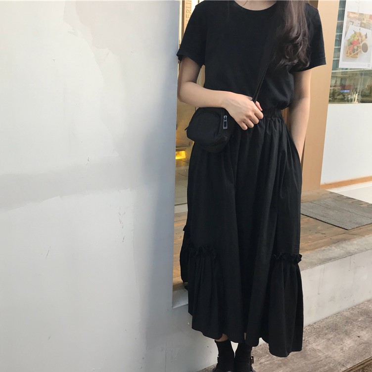 Chân Váy Lưng Cao Nhún Bèo Phong Cách Retro Hàn Quốc | BigBuy360 - bigbuy360.vn