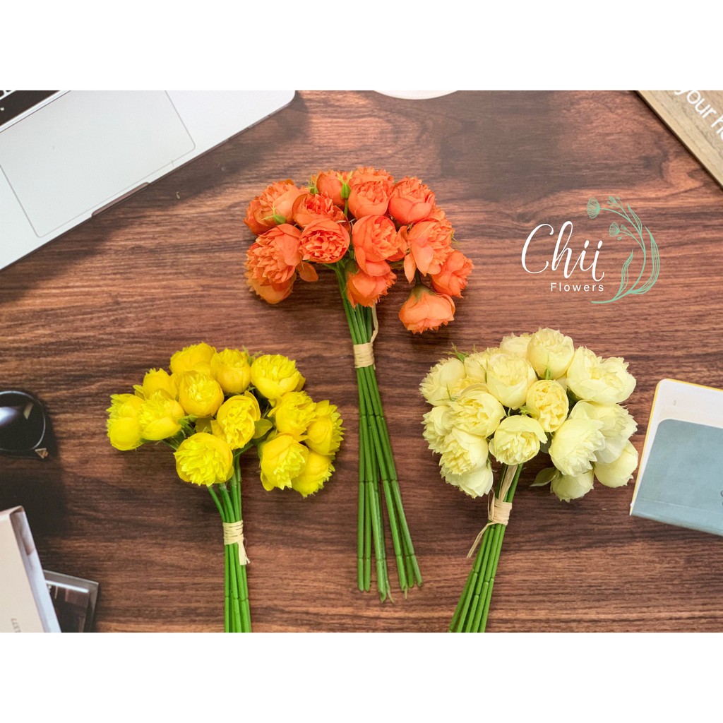 Hoa giả hoa lụa - Bó hoa trà trang trí nội thất đẹp nhập khẩu cao cấp Hà Nội Chiiflower CH34