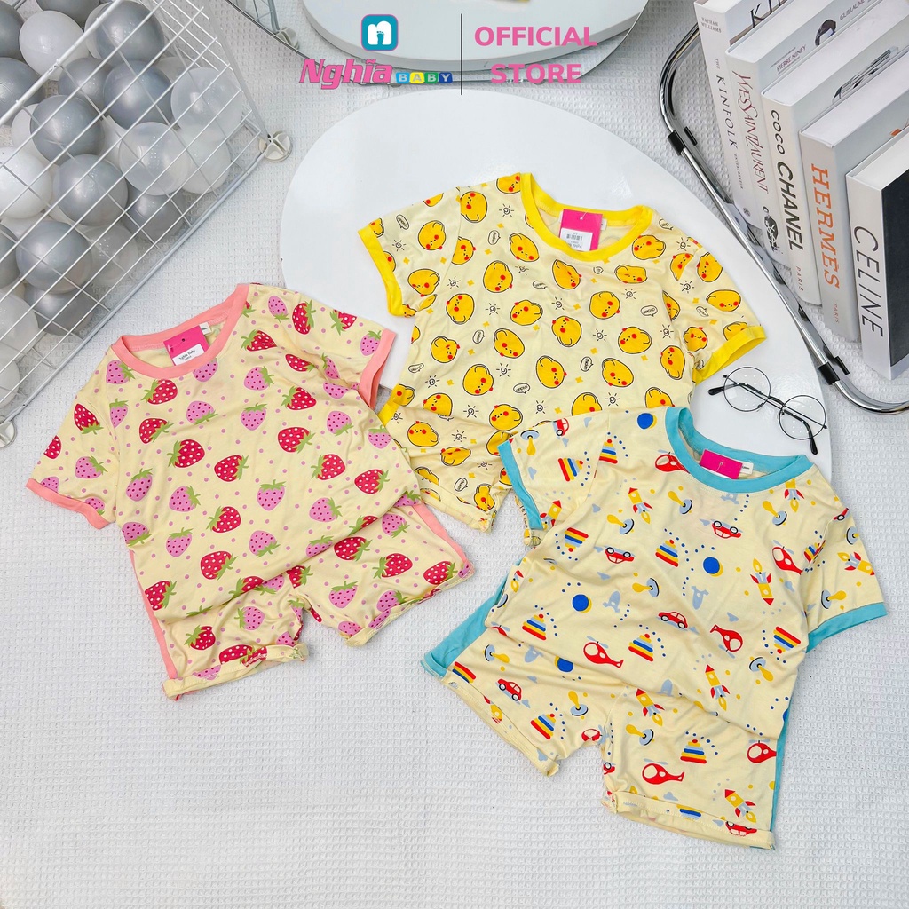 Đồ bộ bé trai - bé gái - Chất liệu thun cotton họa tiết thêu NGHĨA BABY dành cho bé từ 9kg-23kg