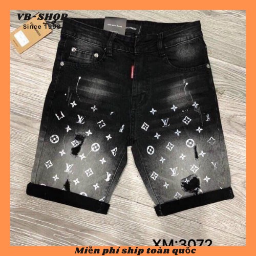 Quần Short Jean Nam Xám Rách Nhẹ In 3D Trend 2021 Chất Bò Dày Dặn Co giãn 3072
