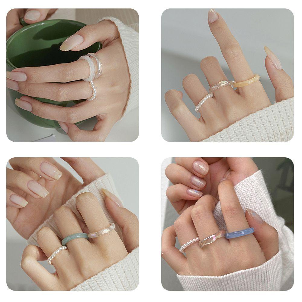 WONDER Set 3 Nhẫn Nhựa Đính Đá Nhiều Màu Sắc