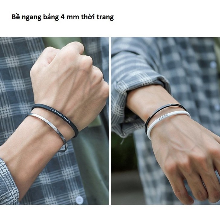 Vòng tay nam nữ trơn inox bản 4mm hở 2 đầu thời trang