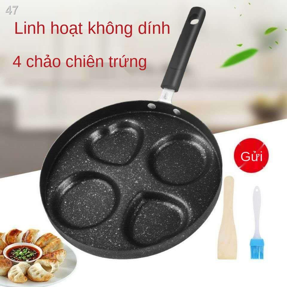 Smã> Chảo trứng tráng hình trái tim tròn chống dính đáifan, bánh bao trứng, nhỏ đáy phẳng, khuôn 4 lỗ, nồi b