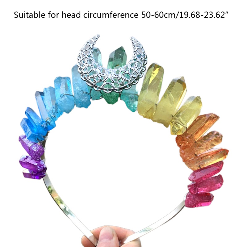 Băng Đô Cài Tóc Hình Vương Miện Bằng Kim Loại Pha Lê Raw Màu Cầu Vồng Nhiều Màu Tùy Chọn