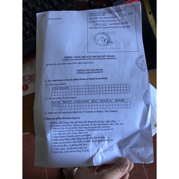 Kem 50g yeshoo trắng da