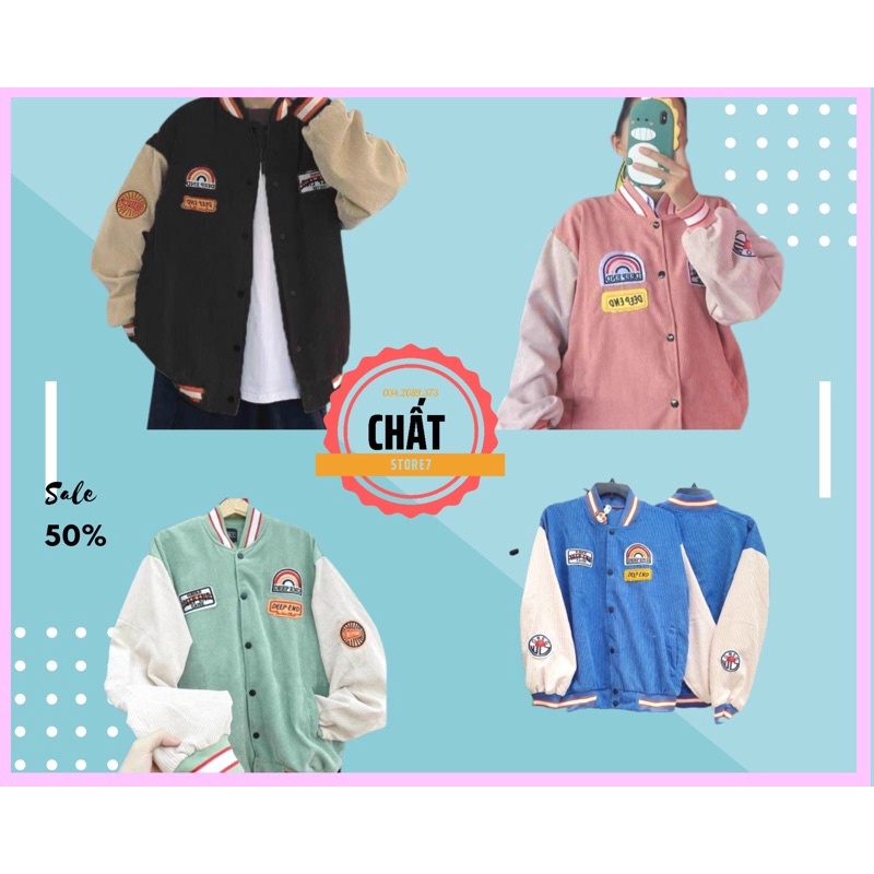 Áo khoác bomber unisex chất nhung form rộng Thêu Deep End phong cách ulzzang