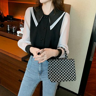(Hàng oder) Áo sơ mi cổ phối kiểu Petter Pan áo dài tay