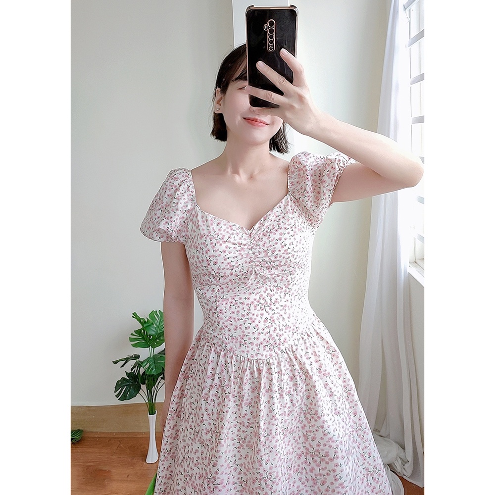 Đầm xoè hoa nhí dễ thương tay phồng hot trend RD009