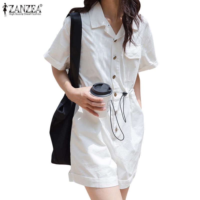 Áo liền quần ZANZEA tay ngắn form rộng phong cách Hàn Quốc dành cho nữ