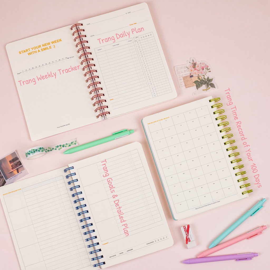 Sổ kế hoạch Planner 100 ngày Klong ;Giấy siêu dày,lò xo kép A5 MS: 946