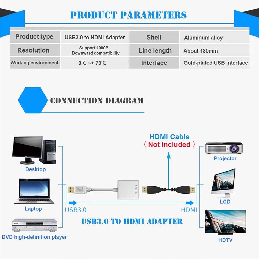 DG USB 3.0 to HDMI 1080P HD Video Cable Adapter Converter For PC Laptop HDTV | BigBuy360 - bigbuy360.vn