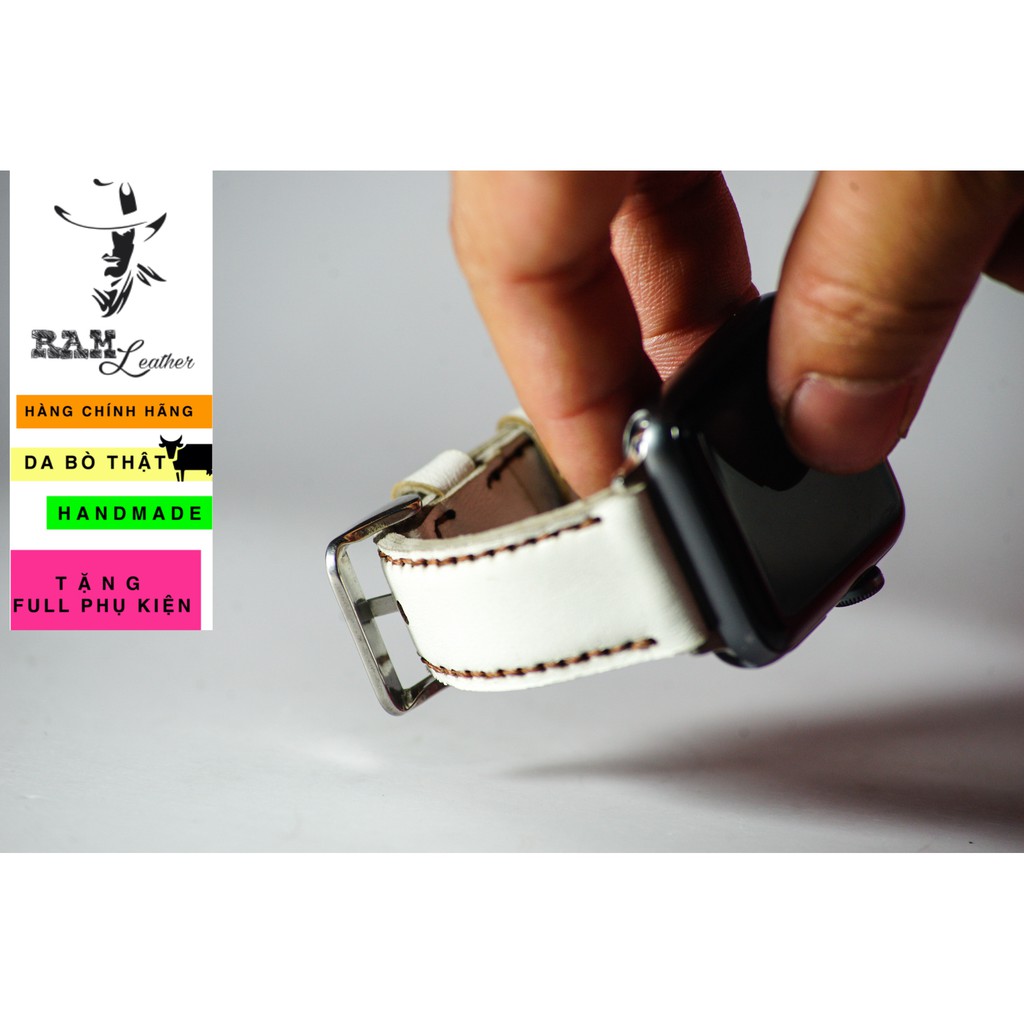 Dây đồng hồ Apple Watch , Iwatch , Iphone Watch Da Dê Trắng RAM Leather Classic 1996  Bền Đẹp