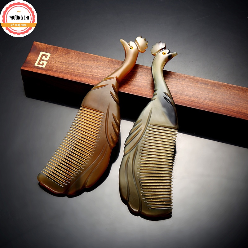 Lược sừng chạm khắc hình công tỉ mỉ đẹp, lược chải tóc gỡ rối massage đầu | Mỹ nghệ phương chi