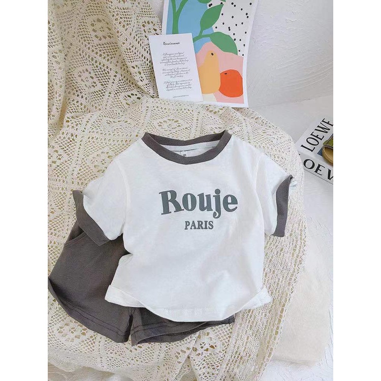 Bộ Cộc Tay Cho Bé Trai, Bé Gái MINKY BABY In Chữ ROUJE PARIS Từ 8-28kg