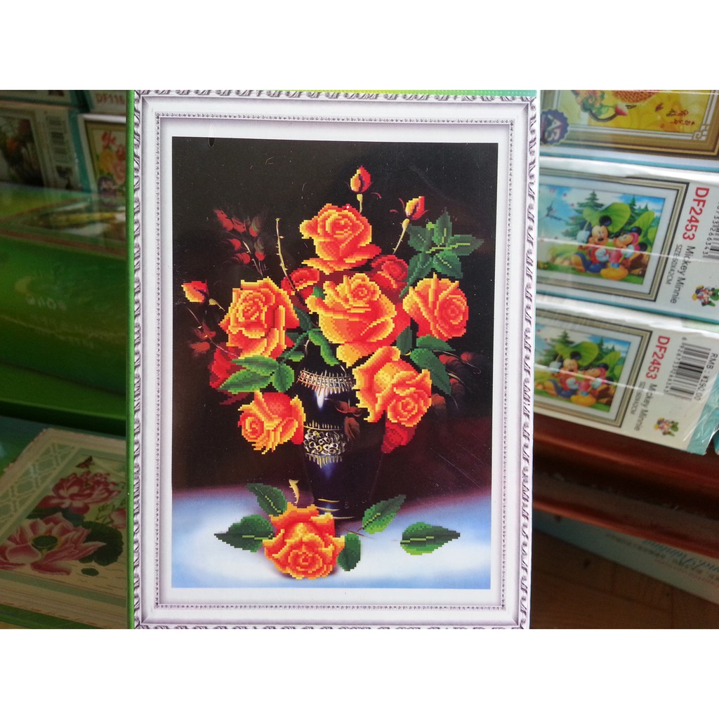 Tranh đính đá bình hoa H976