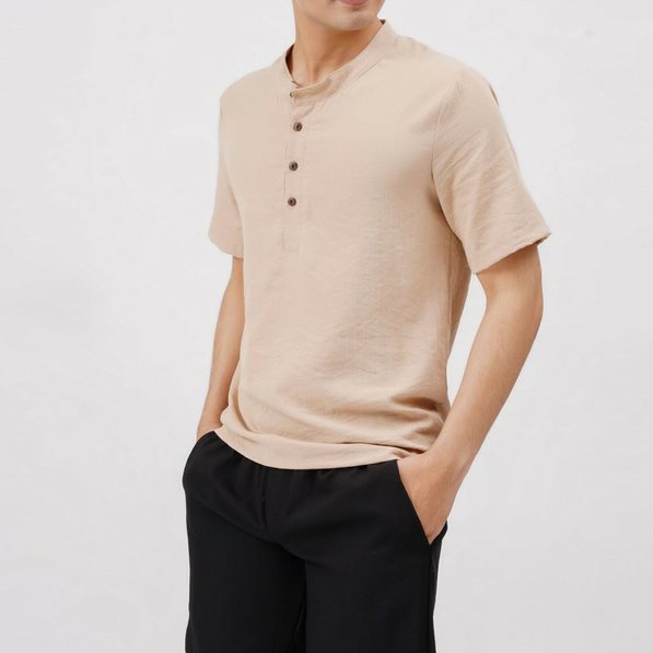 Áo Sơ Mi Đũi Nam Ngắn Tay Cổ Tàu 4 Khuy Cao Cấp - Áo Sơ Mi Nam form rộng kiểu dáng unisex Hàn Quốc