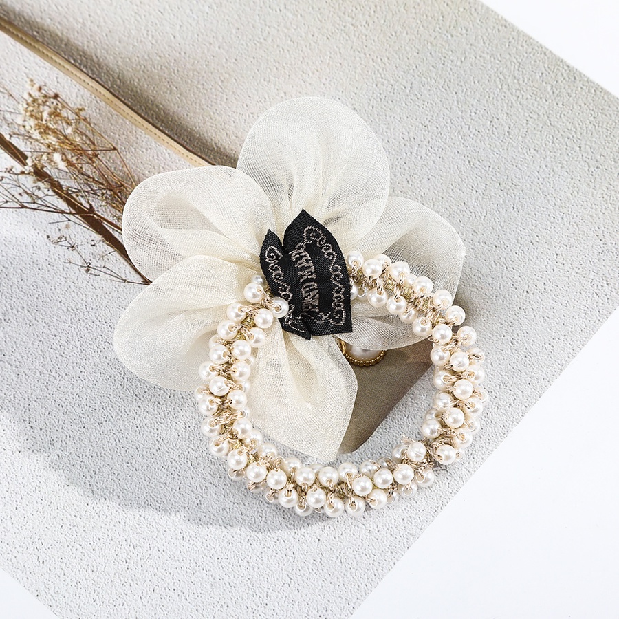 Dây buộc tóc bằng vải lưới co giãn đính hoa ngọc trai nhân tạo thời trang hàn quốc cho nữ