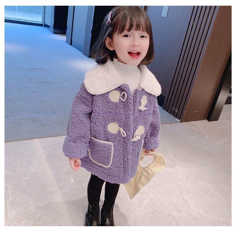 ✻Áo Khoác Cotton Xinh Xắn Dành Cho Bé✻Áo Khoác Len Lông Cừu Cài Nút Phong Cách Phương Tây Thời Trang Mùa Đông Mới Cho Bé Gái