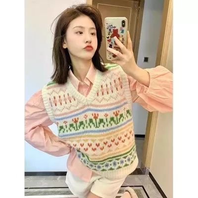 Áo Dệt Kim Sát Nách Dáng Rộng Thêu Hoa Kiểu Hàn Quốc Thời Trang Mùa Thu Cho Nữ