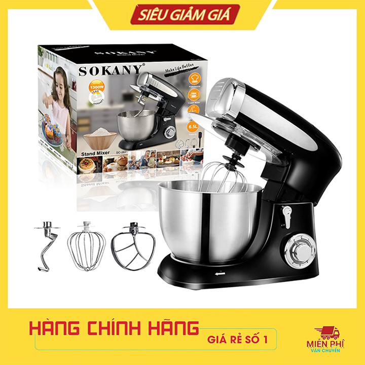 Máy Đánh Trứng Đánh Kem Nhồi bột Để Bàn SOKANY 6,5L 1300W