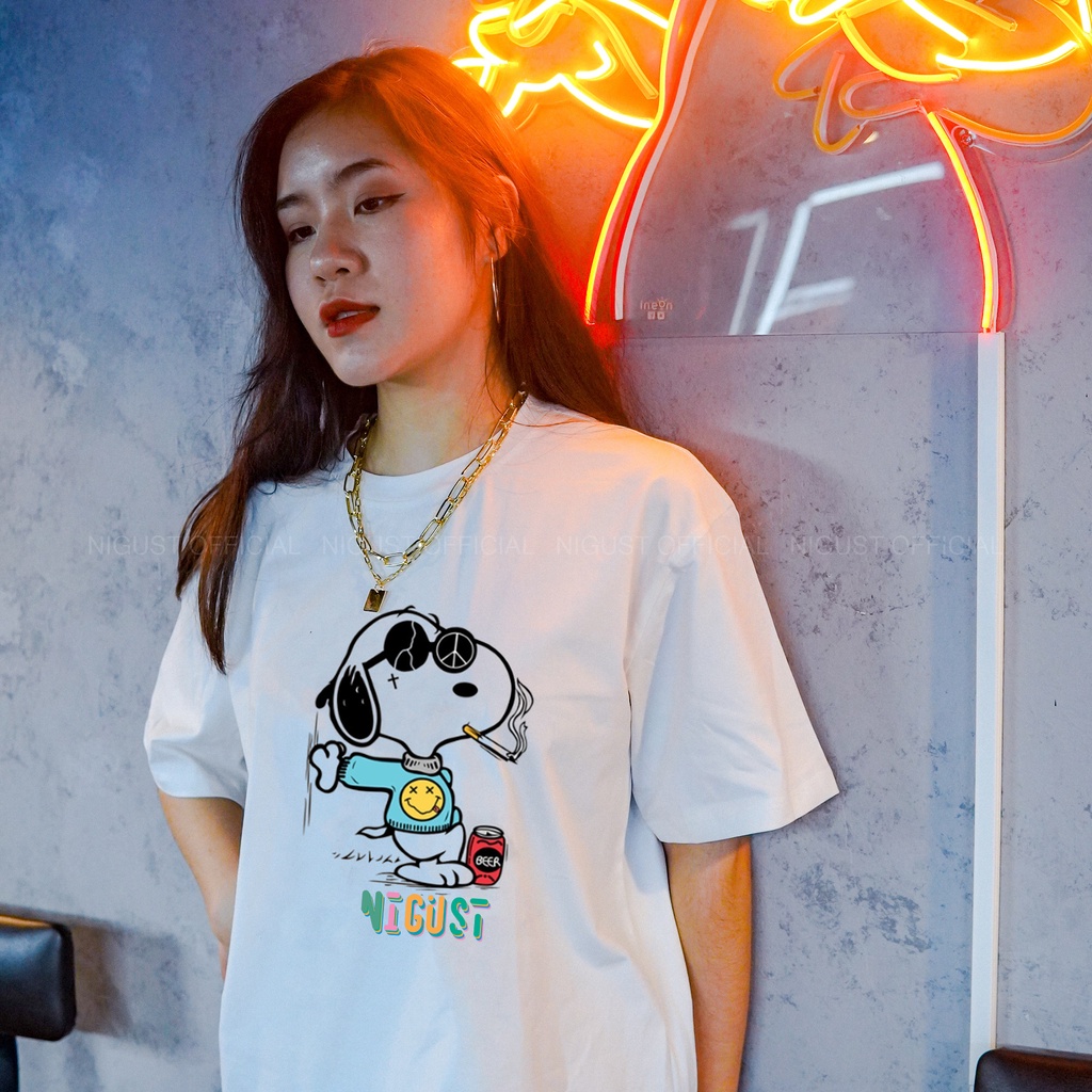 Áo Thun Nam Nữ Tay Lỡ Cổ Tròn Local Brand Nigust N254, áo phông nam nữ Unisex Snoopy Nigust Form Rộng