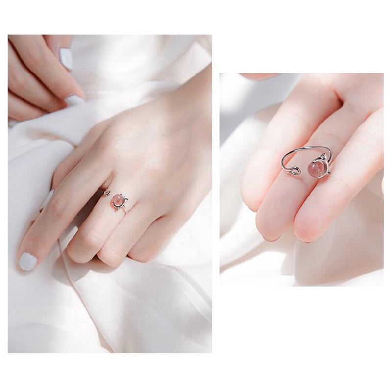 MANYUE Exquisite Nhẫn dạng hở thời trang nữ đính đá pha lê màu bạc kiểu dáng mèo con