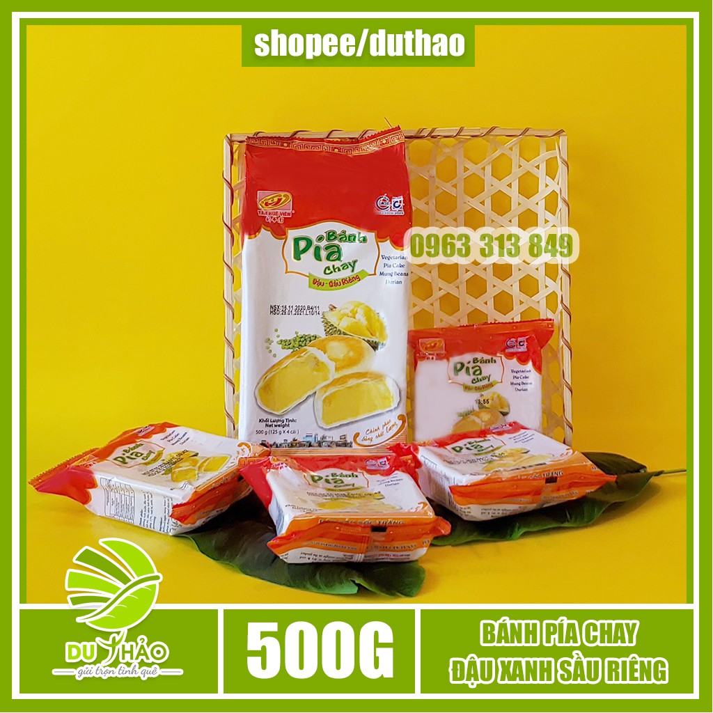 Bánh pía chay đậu xanh sầu riêng Tân Huê Viên 500g, bánh pía không trứng