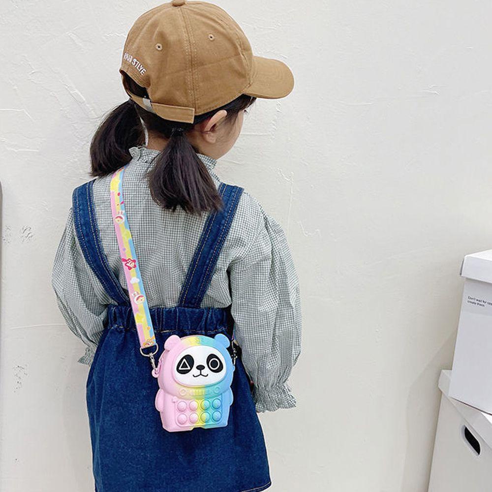 ELEGANT Túi Đeo Chéo Dáng Vuông Họa Tiết Gấu Trúc Màu Cầu Vồng Phong Cách Hàn Quốc