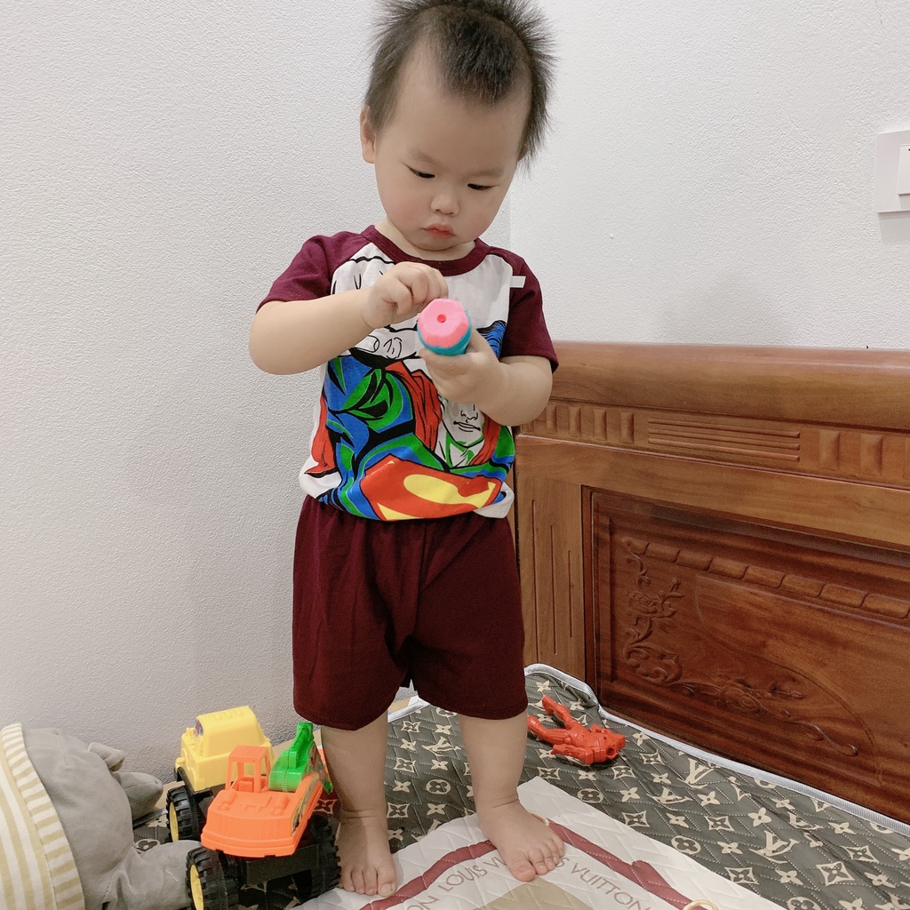 Bộ cộc tay nhiều họa tiết ngộ nghĩnh cho bé trai bé gái 7-18kg, vải cotton mềm mịn - BO90