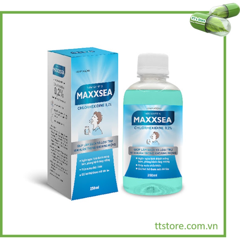 Nước súc miệng MAXXSEA [Chai 250ml] - Chlorhexidine kháng khuẩn [Medoral, maxsea, listerine, betadine, kin]