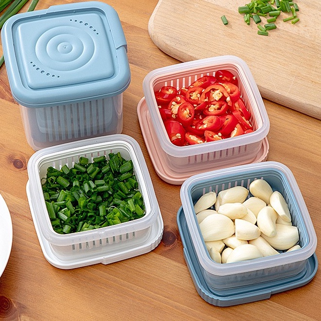 PVN32779 - Hộp đựng bảo quản hành lá gừng tỏi ớt để tủ lạnh bằng nhựa cao cấp 2 lớp - #giadungthongminh