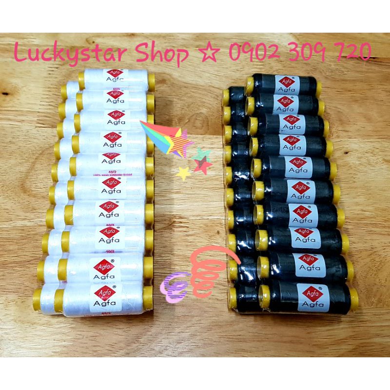 Set 10 cuộn chỉ may đồ nguyên lốc đủ màu hoặc trắng / đen