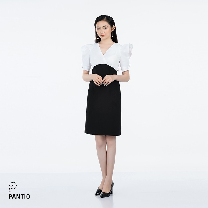 Đầm công sở chất liệu Thô lụa phối màu dáng ôm ngắn tay - FDC32764 - PANTIO