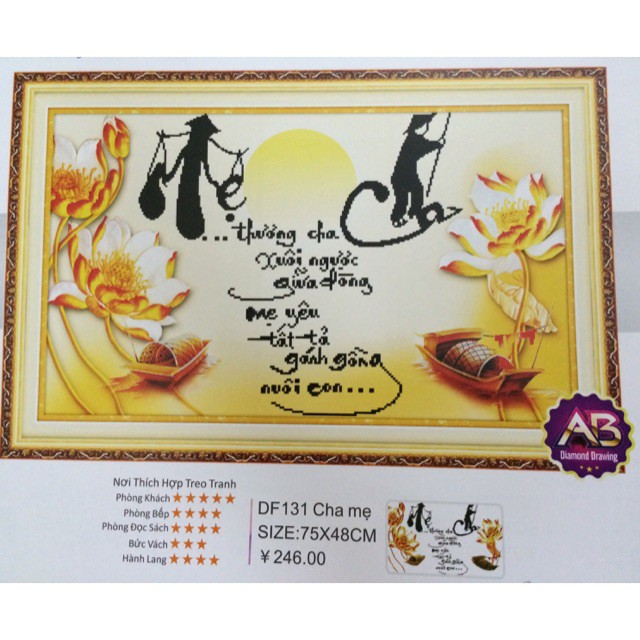 Tranh Đính Đá CHA MẸ (ĐÁ AB CAO CẤP). Kích Thước: 75cm x 48cm | BigBuy360 - bigbuy360.vn