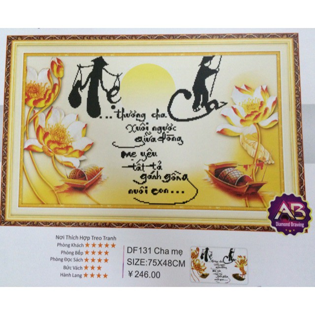 Tranh Đính Đá CHA MẸ (ĐÁ AB CAO CẤP). Kích Thước: 75cm x 48cm