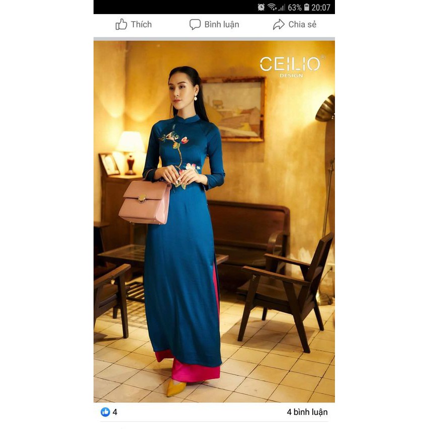 Xả kho Áo dài may sẵn hoa tây thi thêu