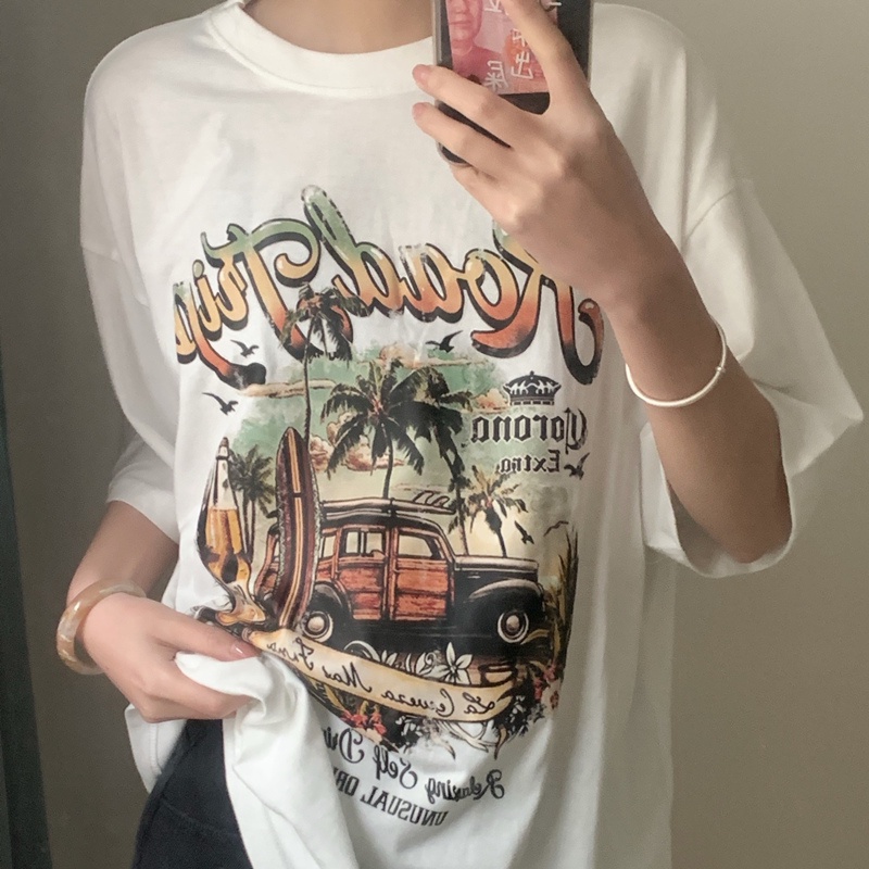 SUXI Áo Thun Ngắn Tay Dáng Rộng In Họa Tiết Thời Trang Mùa Hè Dành Cho Nữ