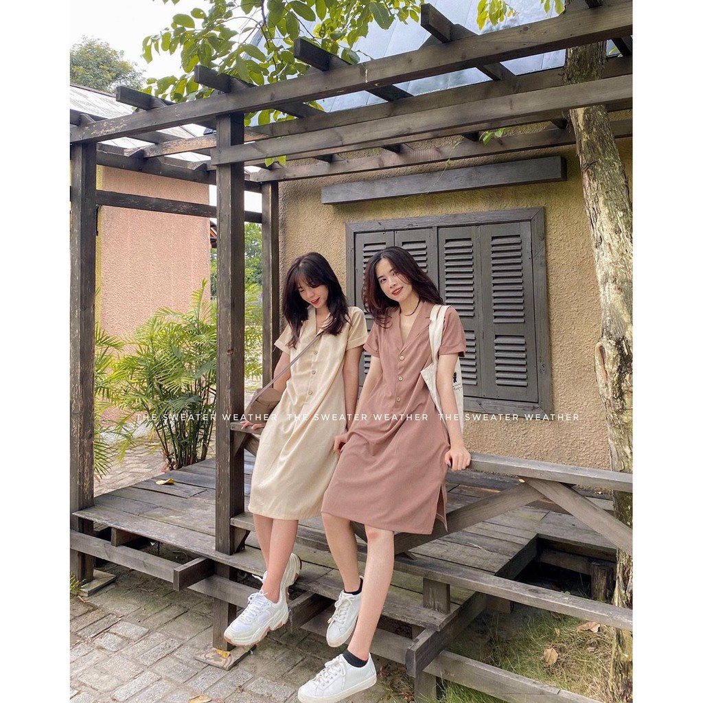 VÁY CỔ VEST XẺ VẠT DÁNG SUÔNG 4 MÀU - ĐẦM ĐŨI THỤNG CỔ VEST SƠ MI BE NÂU ĐEN TRẮNG HOT | BigBuy360 - bigbuy360.vn