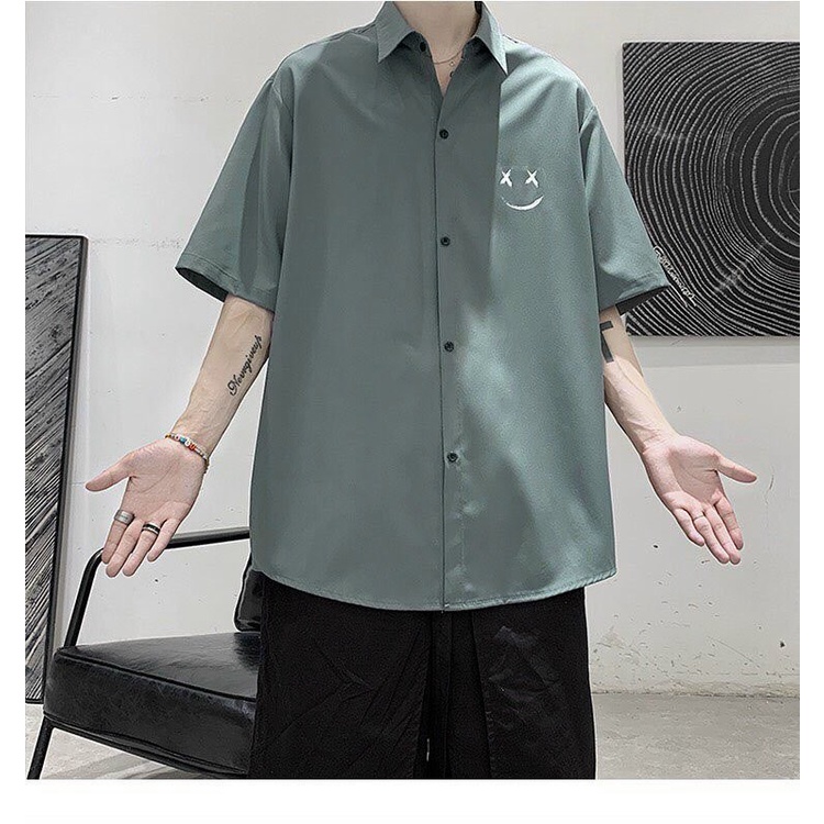 Áo sơ mi lụa unisex form rộng tay lở chất mềm mịn, họa tiết độc đáo