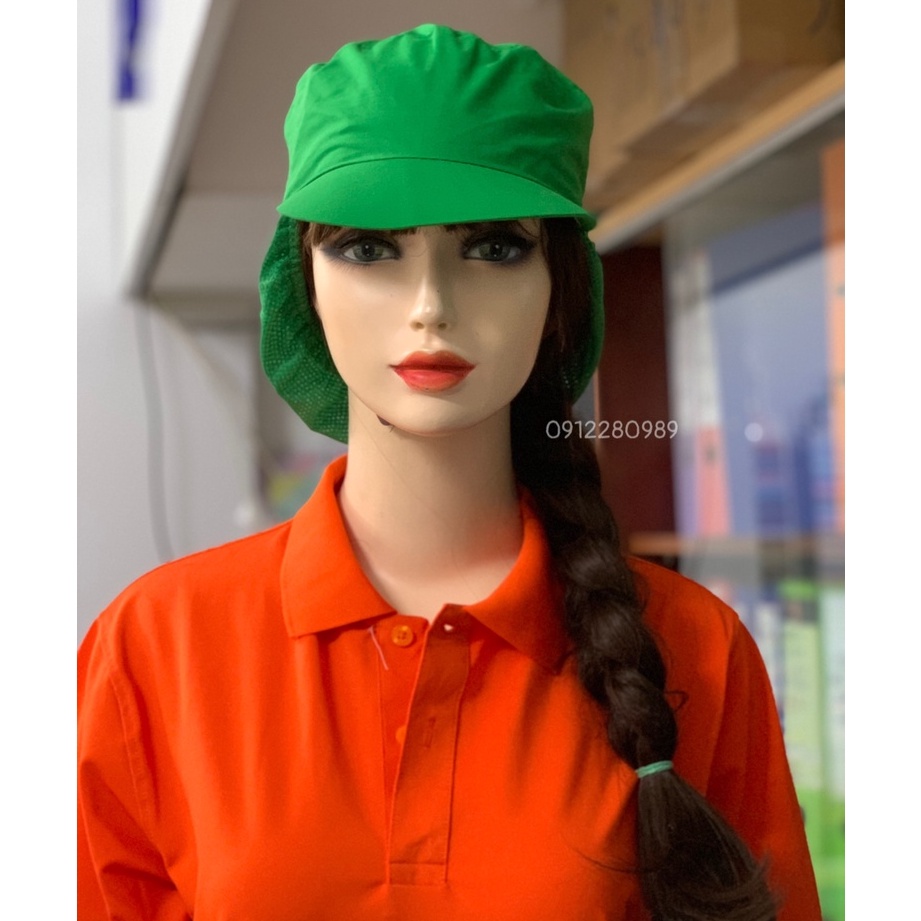 Nón có búi tóc màu xanh vải silk chuyên dùng ngành thực phẩm _ Hình chụp thật