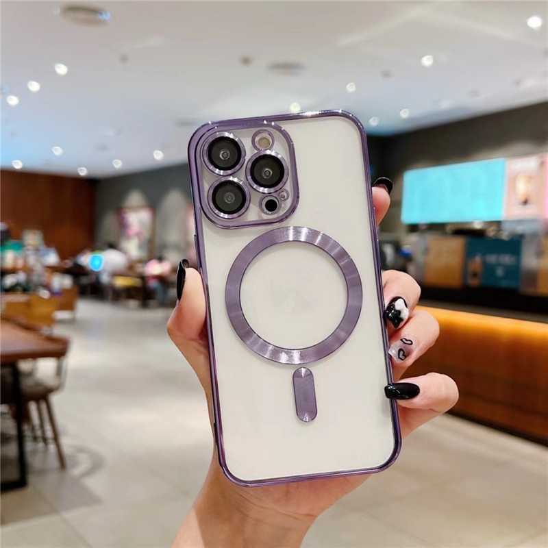 Ốp Điện Thoại Kính Cường Lực Nam Châm Mạ Điện Cao Cấp Cho Iphone 13 14 12 11 max promax