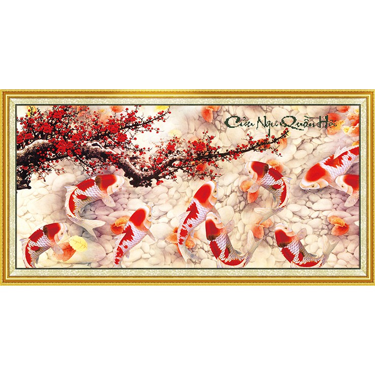 Tranh đính đá ABC cá cửu ngư quần hội 1m28 x 65cm