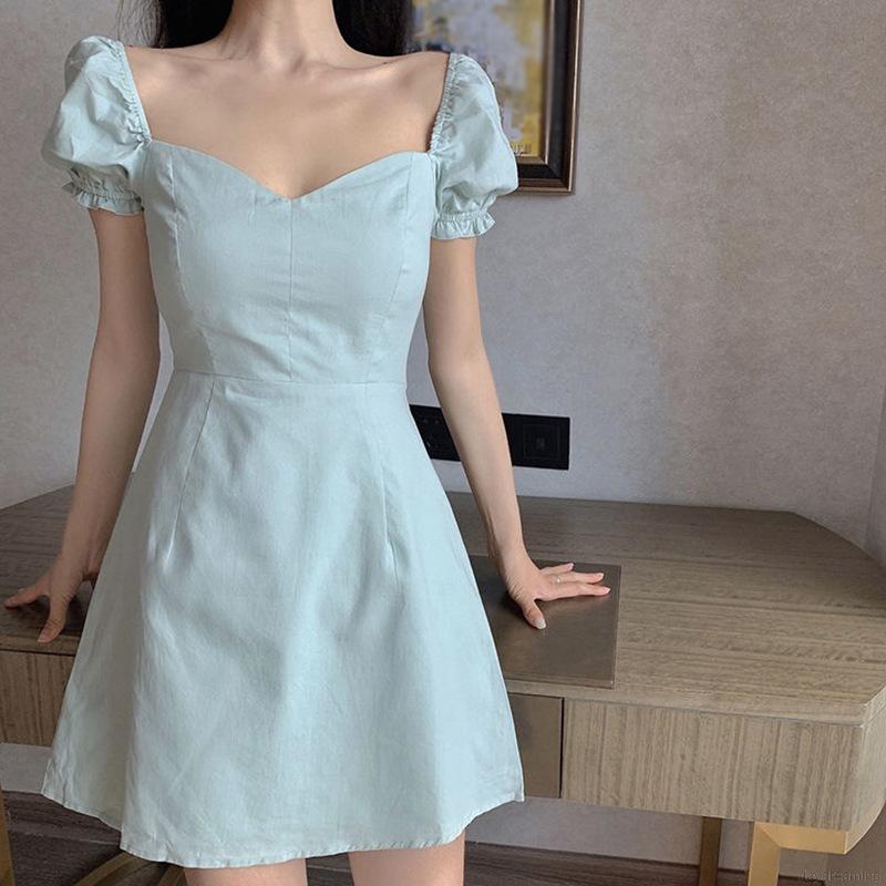 Đầm Nữ Tay Phồng Cổ Vuông Ôm Dáng Thời Trang Thanh Lịch