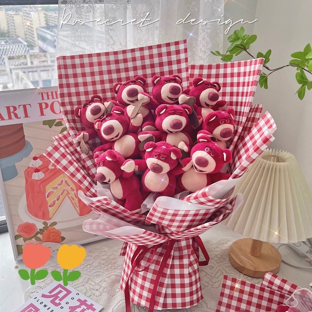 Bó Hoa Búp Bê Gấu Dâu Tây Quà Tặng Sinh Nhật / Valentine Cho Bạn Gái